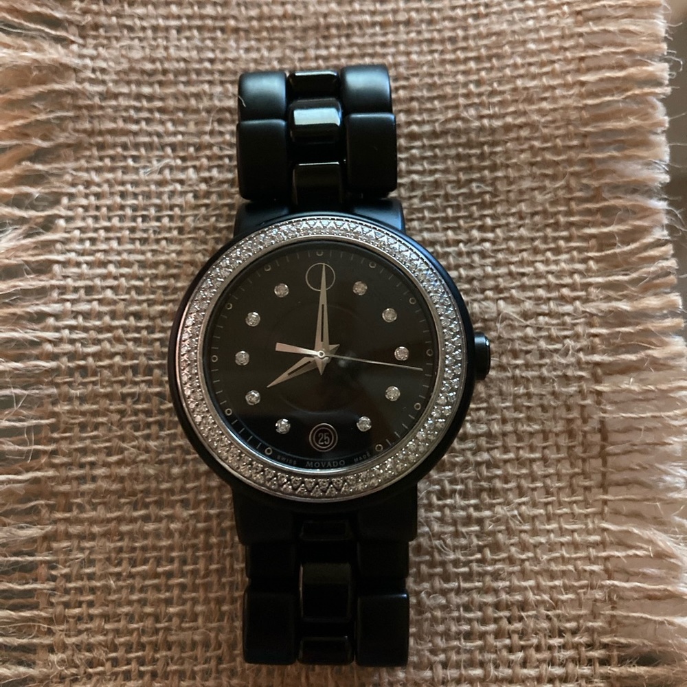 Movado Cerena women’s black diamond watch.